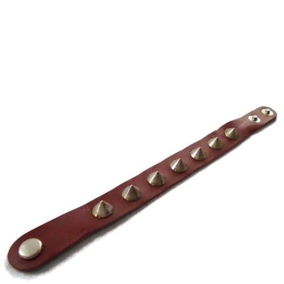 Punk Spike Snap Bracelet NEW Brown Leather - Picture 4 of 6